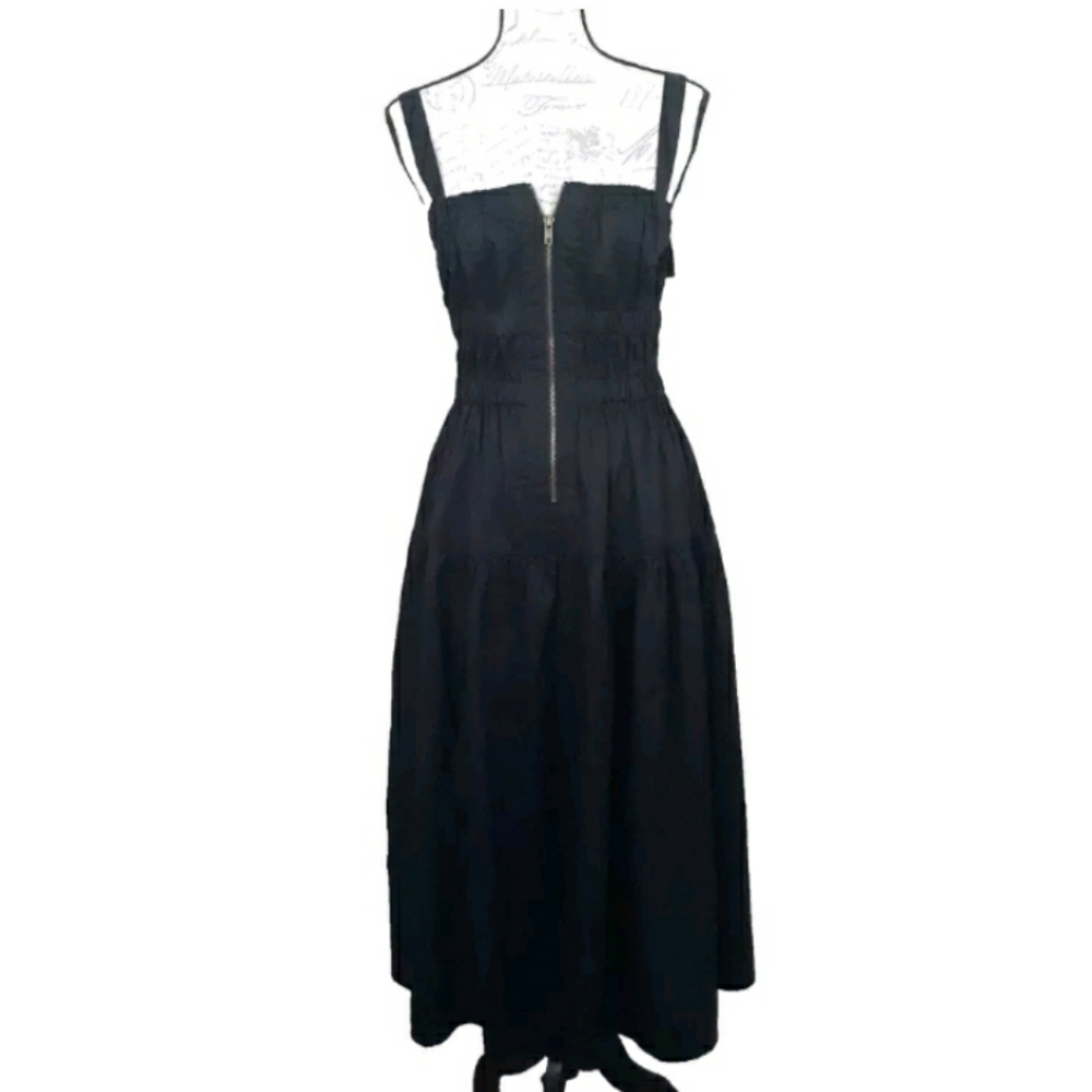 Karina Grimaldi Smock Waist Midi Dress Women's Size Medium Side Pockets Black